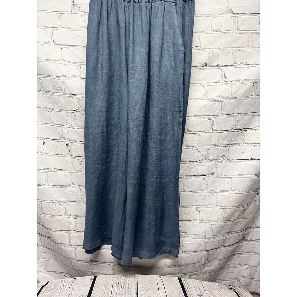 WoolOvers High Waist Pull On Linen Culottes Pants Wide Leg Blue‎ Pockets Size 14 - Picture 3 of 6